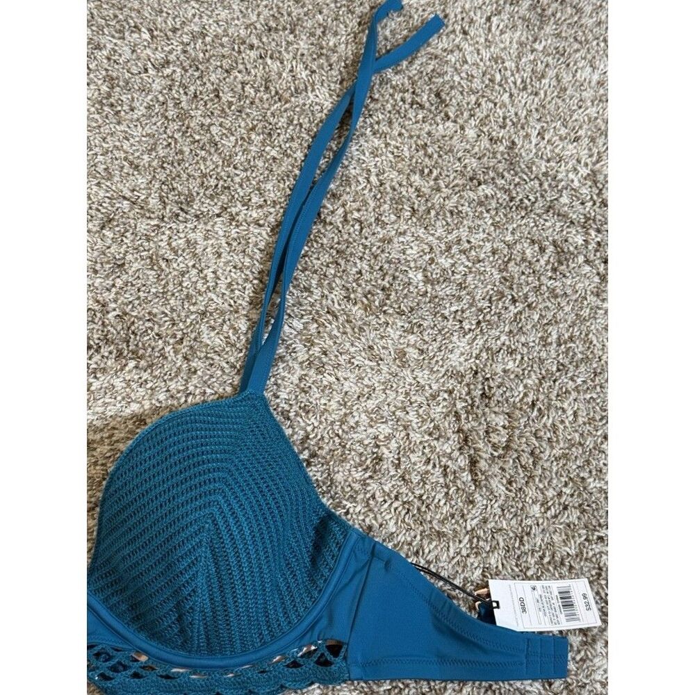 Shade Shore Underwire Crochet Bikini Top 38DD Ocean Blue Aqua NWT